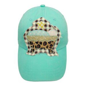 Adams Embroidery Applique Baby Crib Tuck Strap Teal Cap Star Animal Print Hat